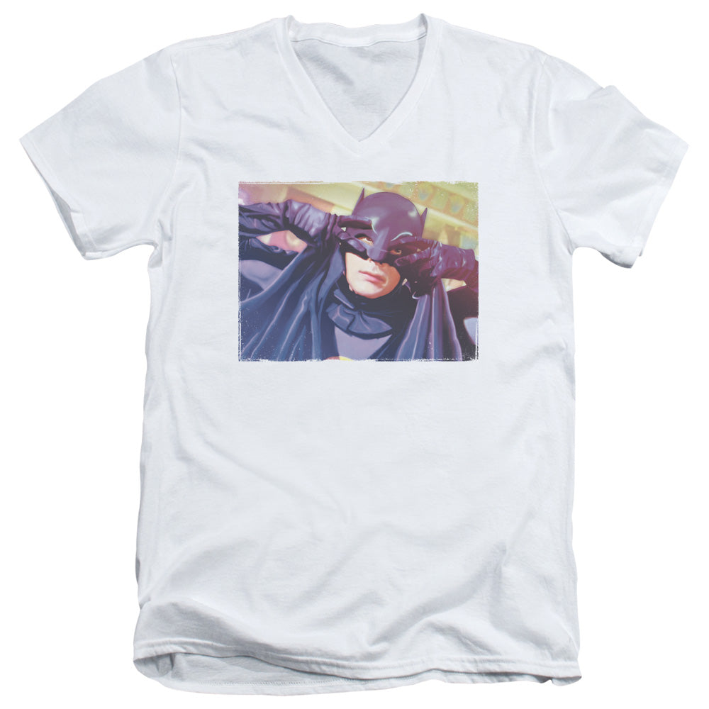 Batman Classic Tv Ooth Groove Mens Slim Fit V Neck T Shirt White