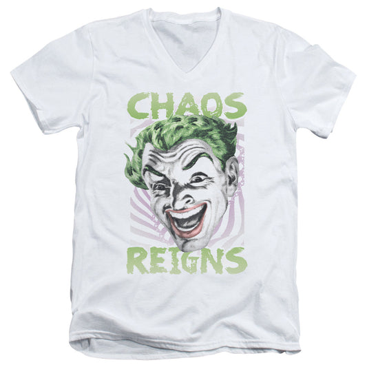 Batman Classic Tv Chaos Reigns Mens Slim Fit V Neck T Shirt White