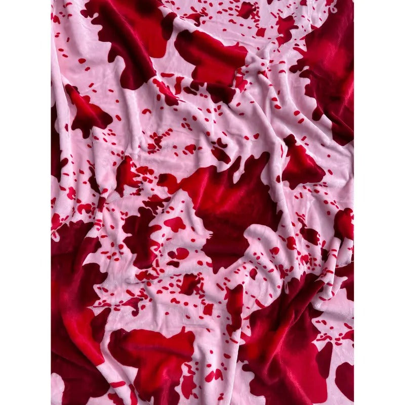Baby Pink and Red Cow Oversized Blanket 82"x90"