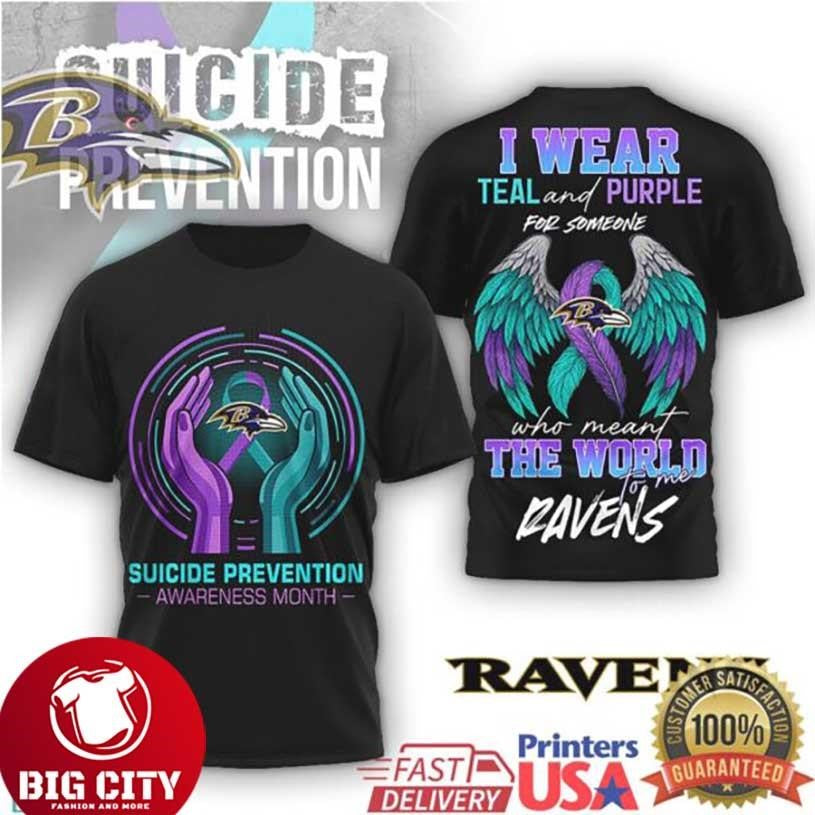 Baltimore Ravens Suicide Prevention Awareness Teal and Purple Two Sided Shirt