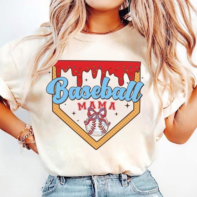 Baseball Themed Ice Cream Shirt, Sporty Mom Tee tshirt, Stylish Brushstroke tshirt, favorite shirts
