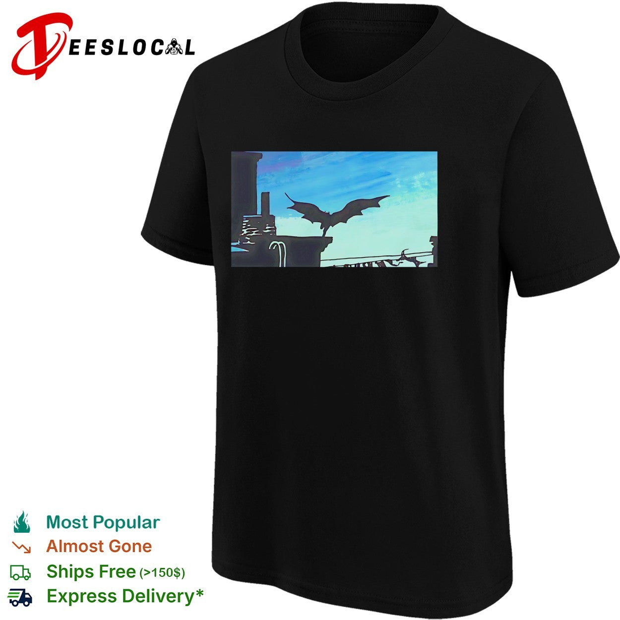 Batman Gotham City silhouette skyline comic book action hero night vigilante shirt