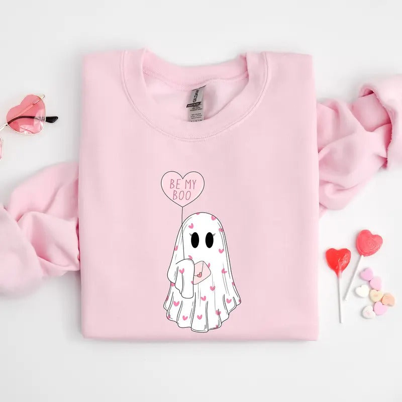 Be My Boo Sweatshirt for Women, XOXO Heart Sweater, Valentines Day Sweatshirt, 100% Cotton - Fabric