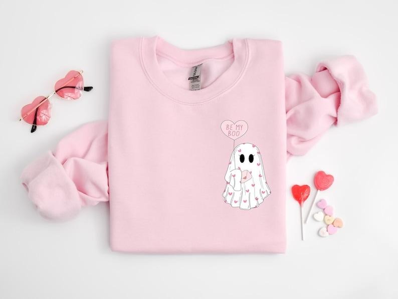 Be My Boo Sweatshirt, Ghost Sweater, Valentines Day Hoodie, Ghost Sweatshirt, Women Valentines Day Sweatshirt, Heart Hoodie and Sweater; T-shirt Cotton Womenswear Light Polyester