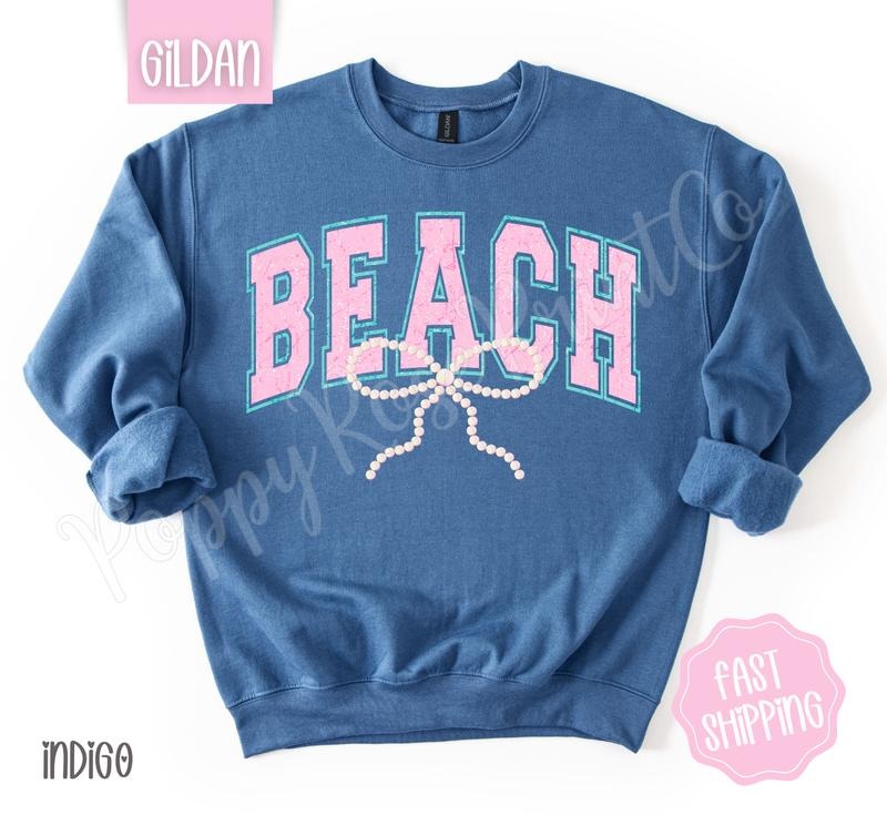 Beach Bow Sweatshirt, Cute Summer Sweater, Girly Beach Crewneck