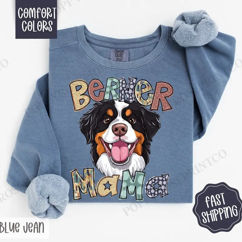Bernese Mama Comfort Colors Sweatshirt, Bernese Mountain Dog Mama Women's Crewneck, Cute Dog Mom Women's Sweater