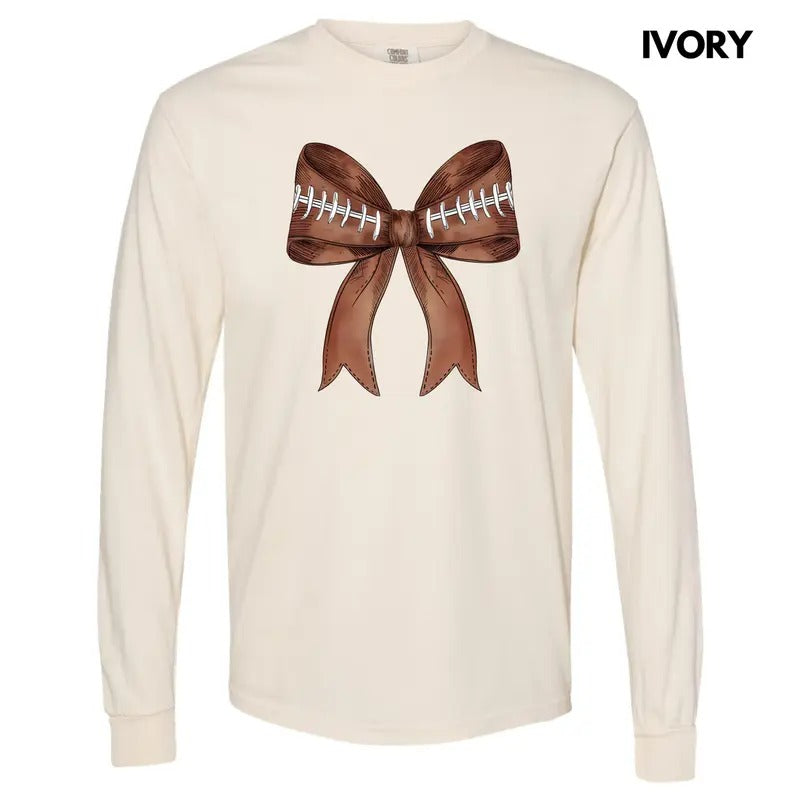 Big Football Bow Long Sleeve Comfort Colors T-Shirt 'NLB'