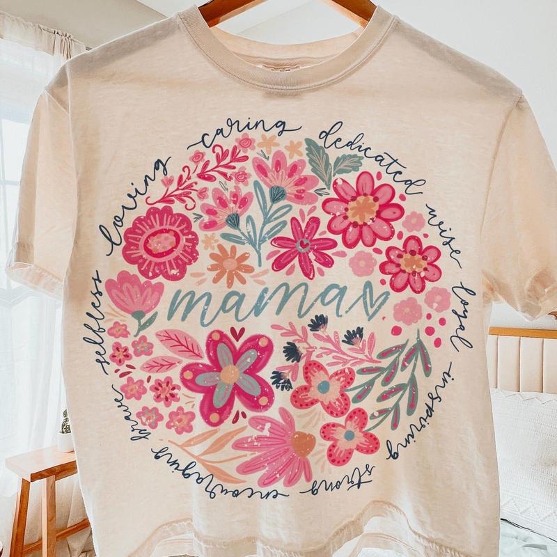 Boho floral mama shirt, mom adjectives shirt,, she is mom shirt,, mama shirt,, abstract floral, mama dtf shirt,, mothers day, mom shirt