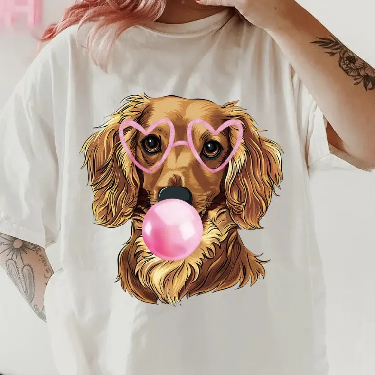 Bubblegum Long Haired Dachshund Shirt ~ Unisex Apparel Relaxed Fit Printed In The USA Clothing Womenswear Casual Comfort Cotton Top Athletic Boho Chic