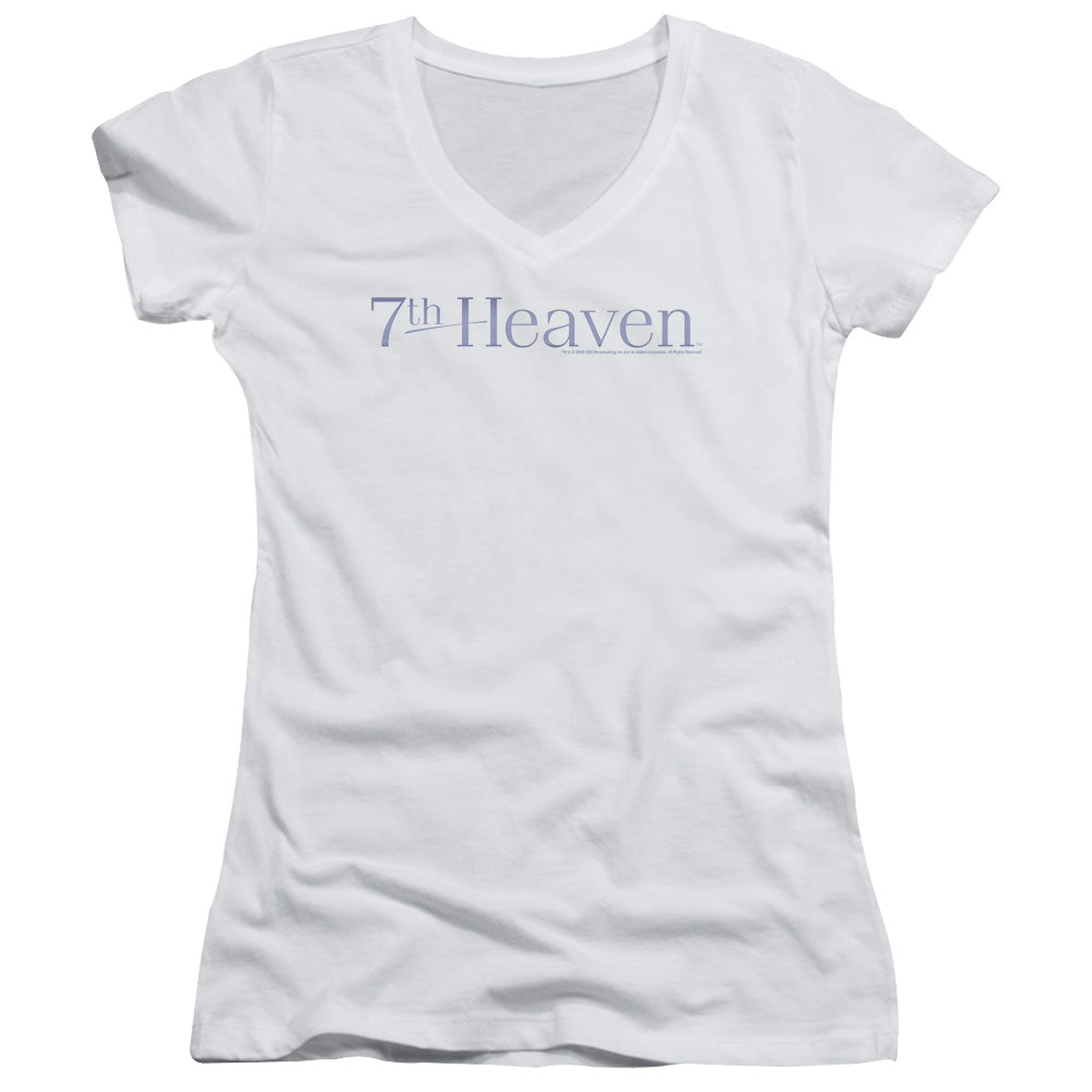 7th Heaven 7th Heaven Logo Junior Sheer Cap Sleeve V-Neck Womens T Shirt White