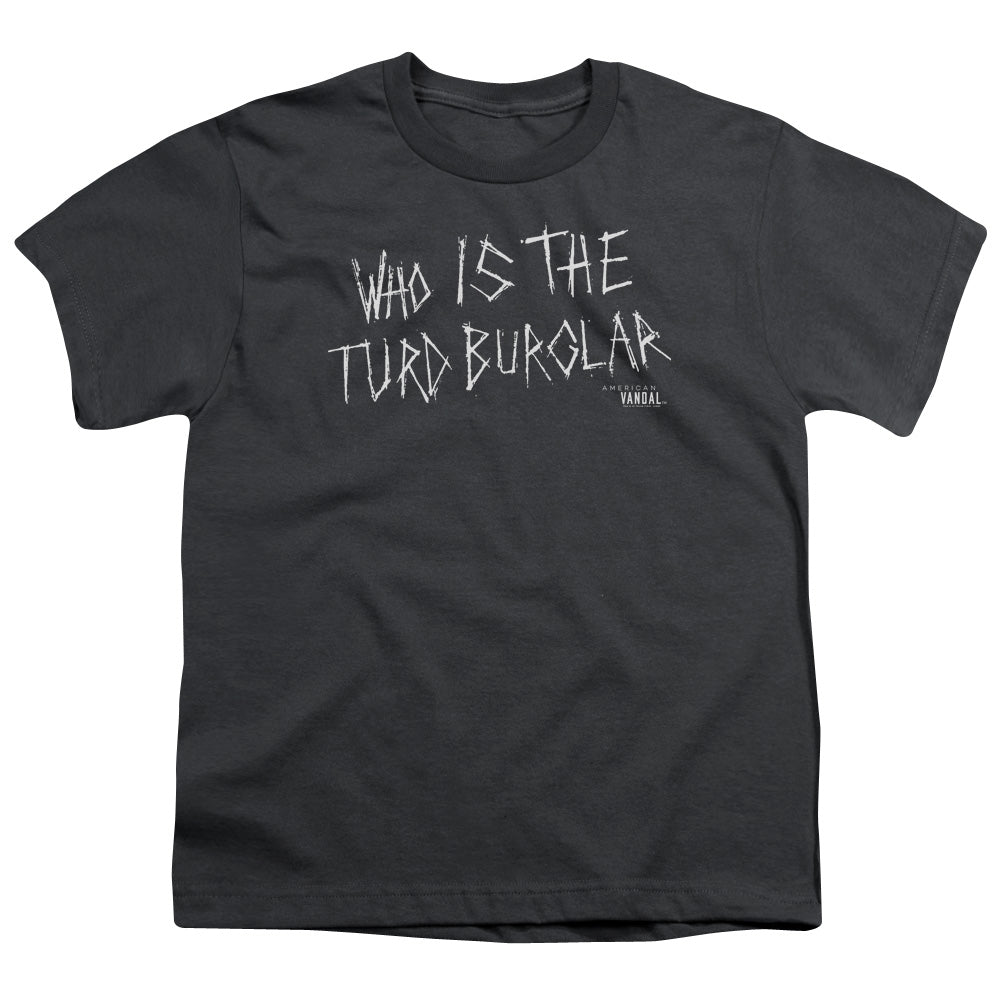 American Vandal Turd Burglar Kids Youth T Shirt Charcoal