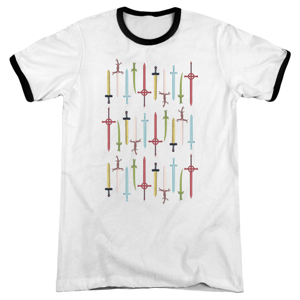 Adventure Time Swords Heather Ringer Mens T Shirt White
