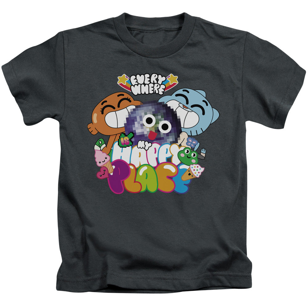 Amazing World of Gumball Happy Place Juvenile Kids Youth T Shirt Charcoal Style001