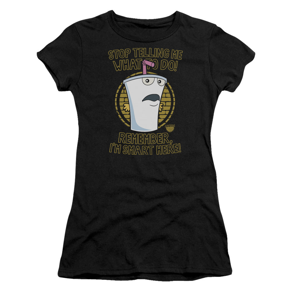Aqua Teen Hunger Force Stop Junior Sheer Cap Sleeve Womens T Shirt Black - clothing by TeeHivey.com