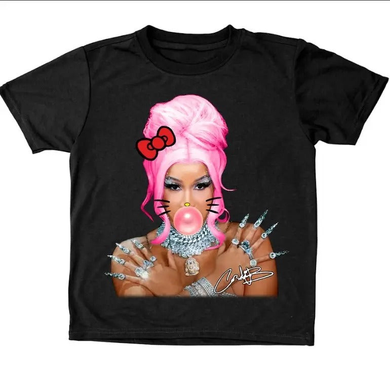 Cardi.B Pink Kitty BUBBLE GUM GRAPHIC T-SHIRT1