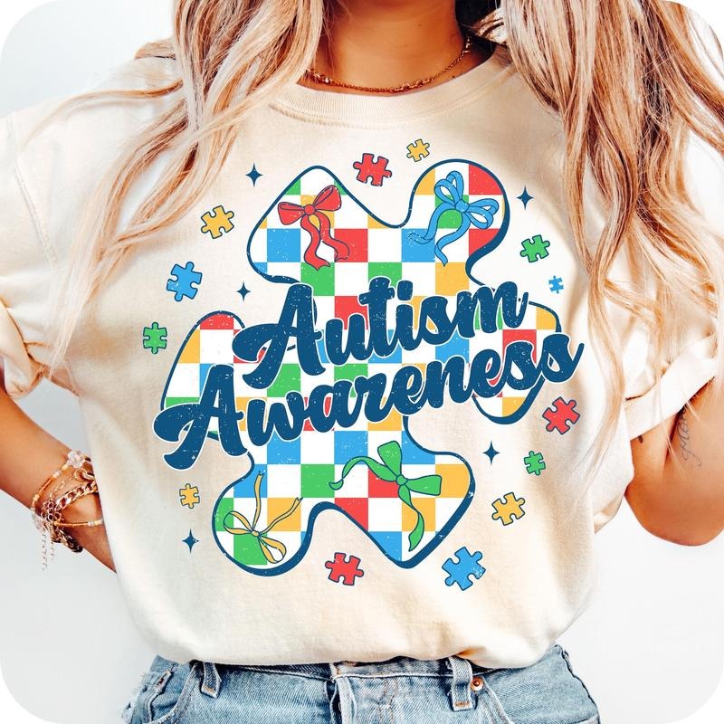 Checkered Autism Coquette T- Shirt, Autism Awareness T- Shirt, Autism T- Shirt, Autism Coquette Bow T- Shirt, Neurodiversity Shirts, Autism Mama Comfort Colors
