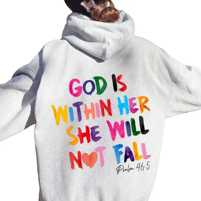 Christian Sweatshirt,God Is Within Her She Will Not Fall Sweat,Christian Bible Verse Sweatshirt Cotton Hoodie Cotton Hoodie Polyester Womenswear