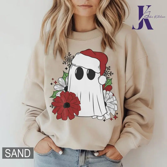 Christmas Floral Ghost Shirt, Christmas Season Sweatshirt, Cute Christmas Sweater, Winter Shirts, Winter Season Shirt