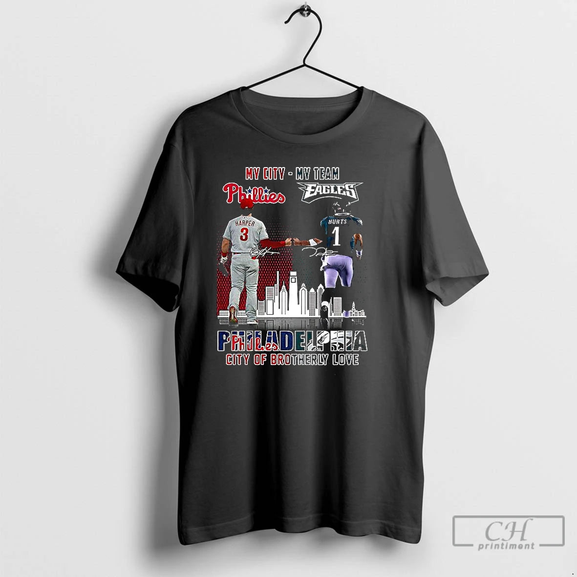 Classic Bryce Harper And Jalen Hurts Philadelphia City Of Brotherly Love Signature T Shirts - clothing by TeeHivey.com