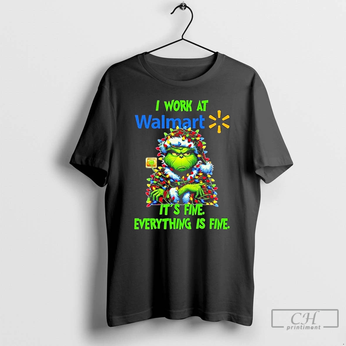 Classic Grinch Santa I Work At Walmart Its Fine Everything Is Fine Christmas Lights - clothing by TeeHivey.com