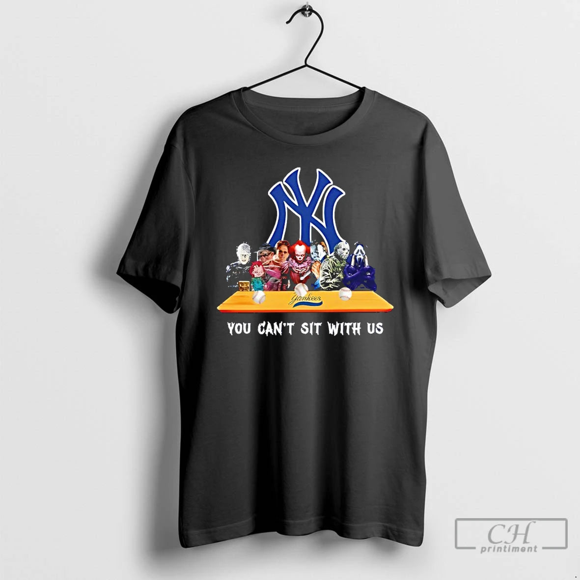 Classic Horror Movie Characters You Cant Sit With Us New York Yankees Halloween T Shirts - clothing by TeeHivey.com