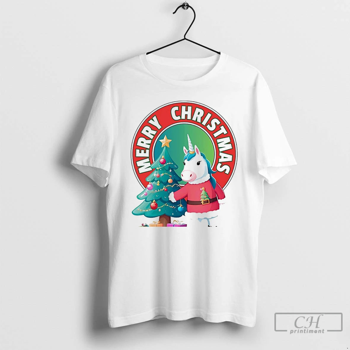 Classic Merry Christmas Unicorn Tree Holiday Gift White T Shirts - clothing by TeeHivey.com