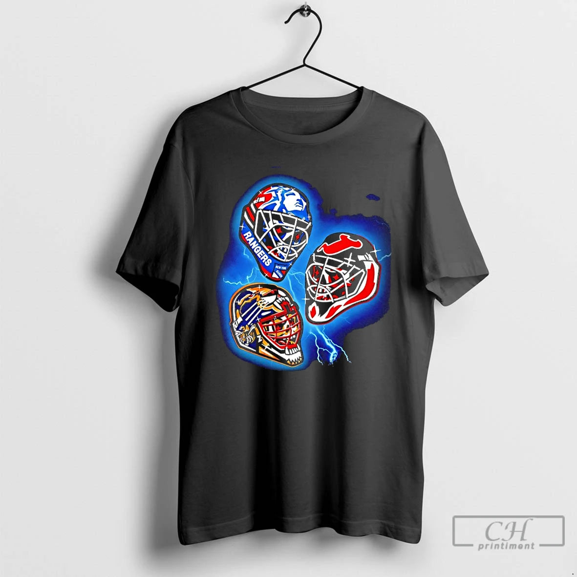 Classic New York Rangers New Jersey Devils And Boston Bruins Nhl 94 Goalie Mask Art - clothing by TeeHivey.com