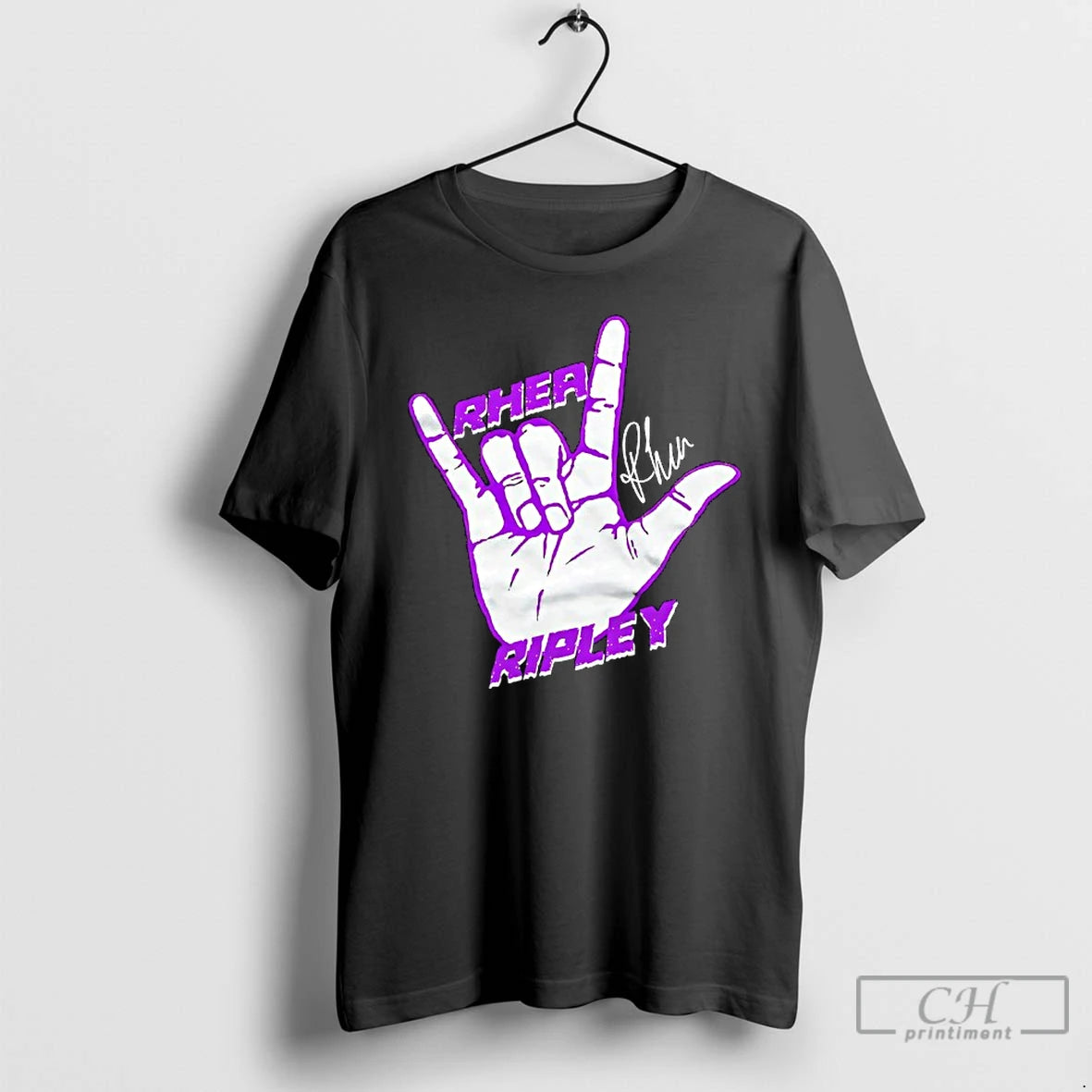 Classic Rhea Ripley Rock And Roll Hand Sign Signature T Shirts - clothing by TeeHivey.com