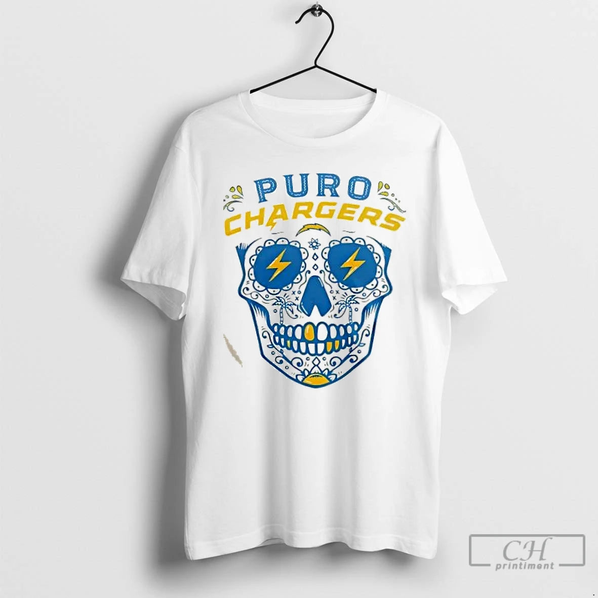 Classic Skull Floral La Chargers 2025 Latino Heritage Month Puro Chargers 2 Sided T Shirts - clothing by TeeHivey.com