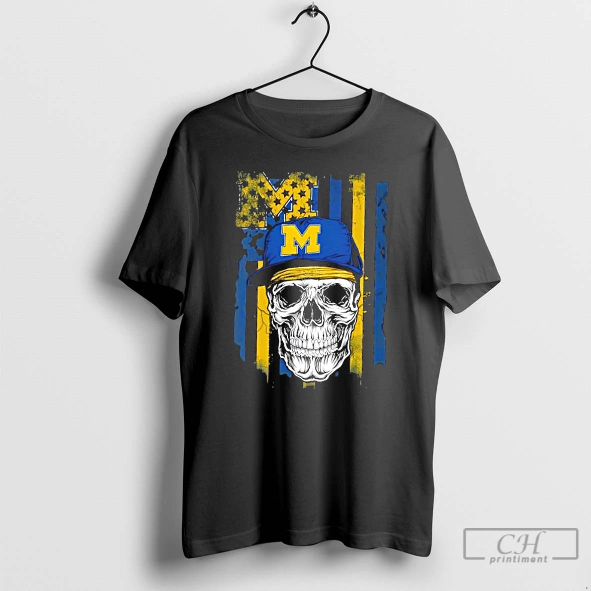 Classic Skull Wearing A Cap Michigan Wolverines Us Flag - clothing by TeeHivey.com