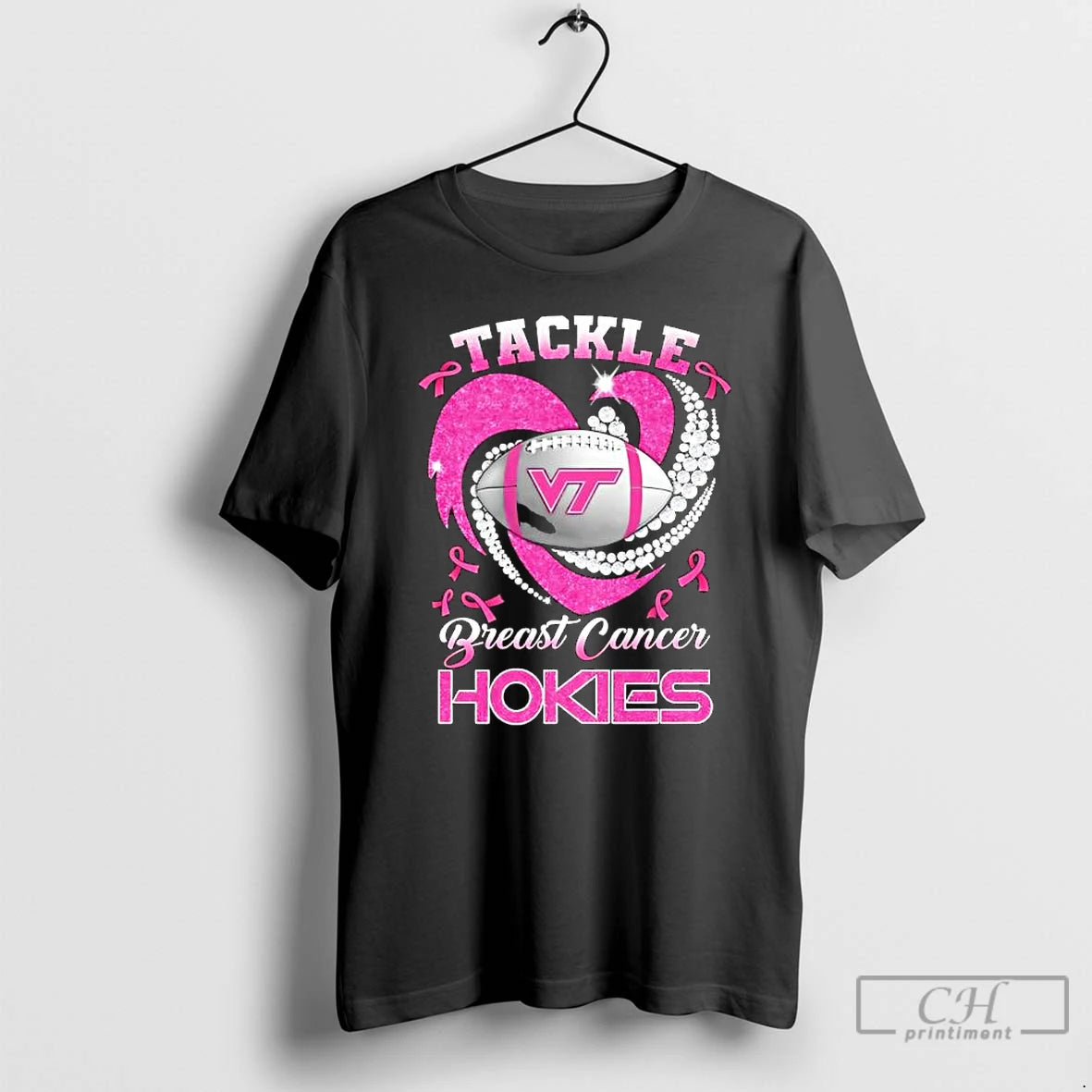 Classic Tackle Breast Cancer Virginia Tech Hokies Diamond Heart T Shirts - clothing by TeeHivey.com