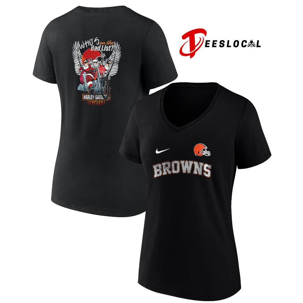 Cleveland Browns x Harley Davidson Santa Claus who’s on the bad list graphic shirt