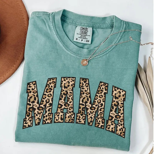 Comfort Colors Leopard Print Mama Shirt Gift for Mom, Retro Mom Tee, Mother's Day Gift, Vintage Cheetah Mama T-shirt, Varsity New Mom Gift