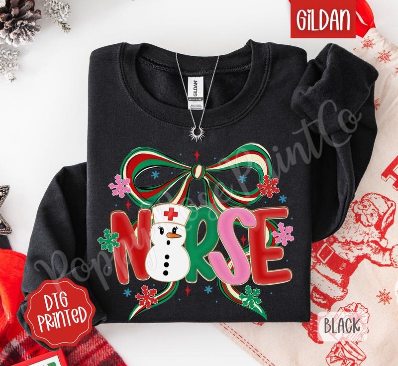 Coquette Christmas Nurse Sweatshirt, Trendy Women's Holiday Sweater