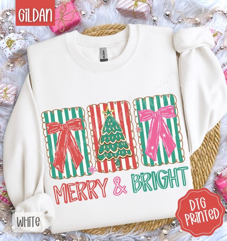 Coquette Merry & Bright Sweatshirt, Trendy Women's Christmas Crewneck