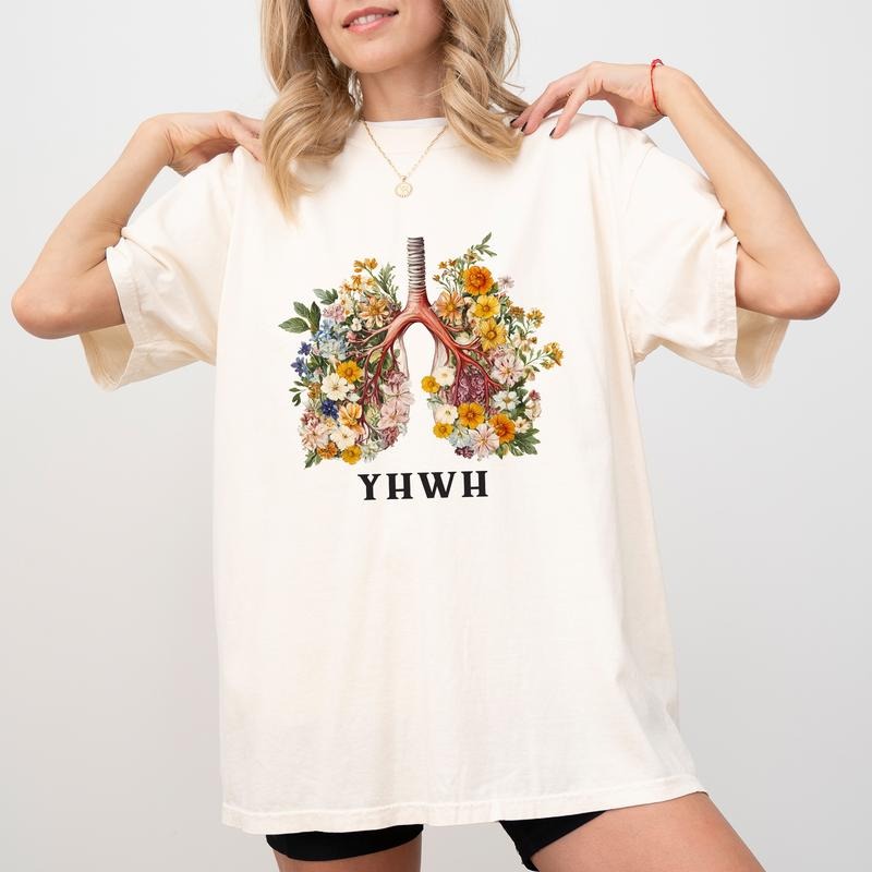 Coquette YHWH Comfort Colors Shirt, Floral Lungs Tee, Women's Faith T-shirt, Christian Gift Womenswear