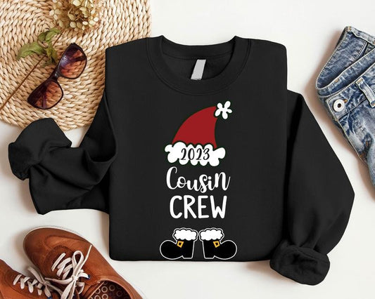 Cousin Crew 2023 Christmas Sweatshirt, Cousin Santa Hat Boot Sweater, Matching Family Xmas Hoodie, Cousin Gathering Holiday Gift, Cousin Squad Outfit.