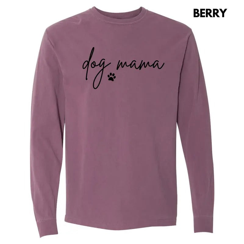 Cursive Dog Mama Long Sleeve Comfort Colors T-Shirt 'NLB' - clothing by TeeHivey.com
