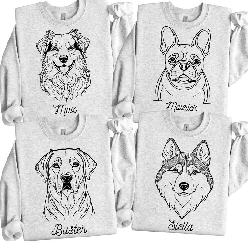 Custom Minimalist Outline Dogs Sweatshirt, Personalized Dog Breed and Dog Name Crewneck, Personalization Dog