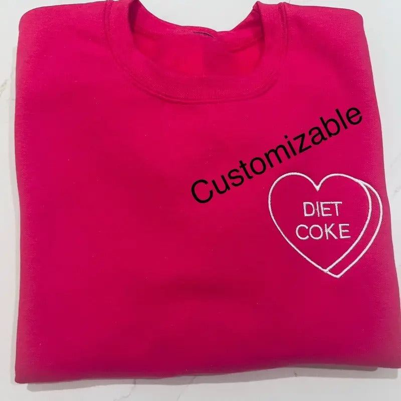 Customizable Embroidered Heart Sweatshirt - Women's Pullover for Valentine's Day - Womenswear Crewneck Embroidery Hoodie Comfort Tops
