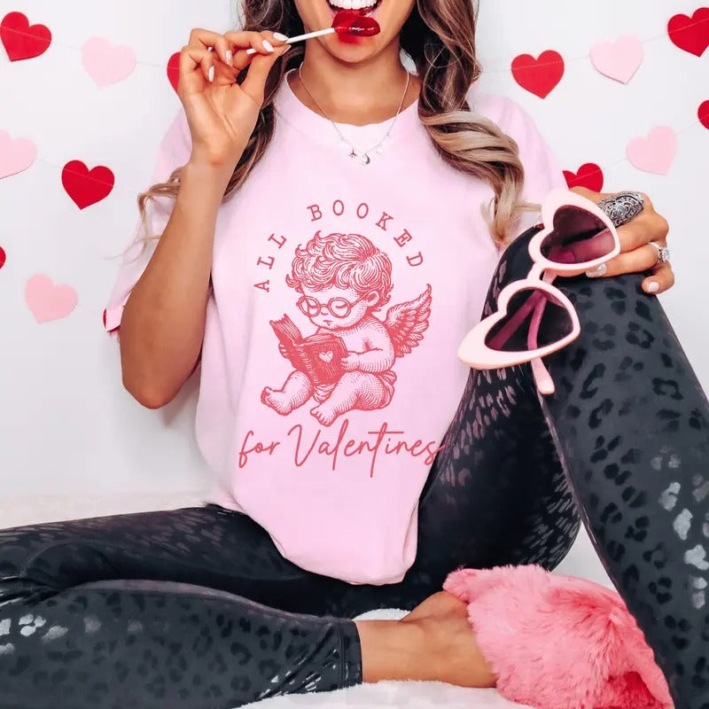 Cute Booktok Valentine's Day Shirt, All Booked for Valentine's Day, Cute Cupid Shirt, Graphic Women's Unisex Shirt