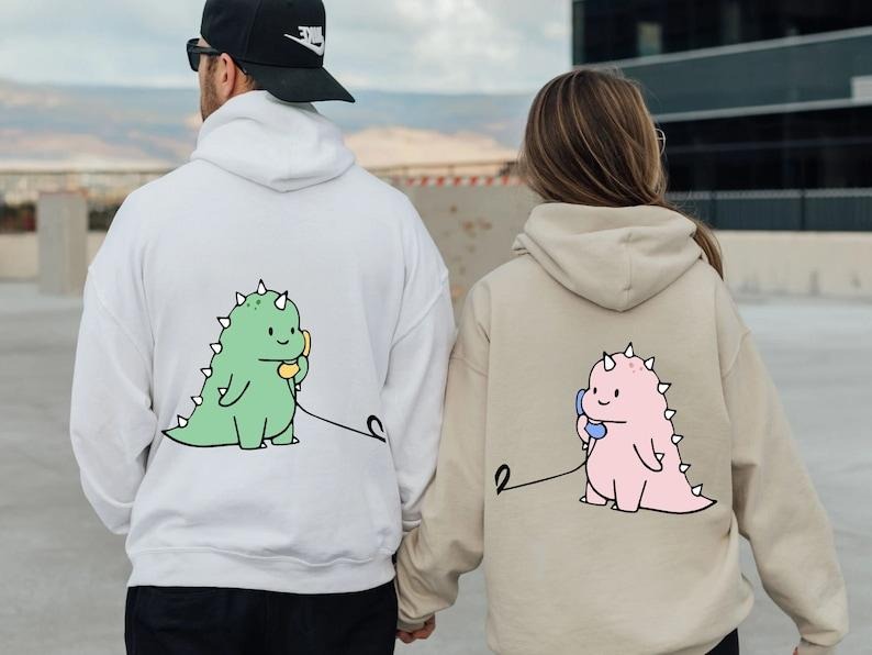 Cute Dinosaur Couple Hoodie, Couples Gifts Valentines Day, Cute Dinosaur Matching Hoodie, gift for couple Hoodie and...