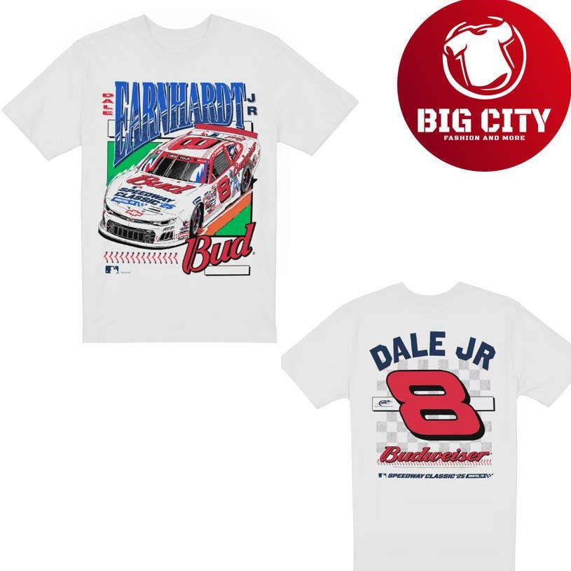 Dale Earnhardt Jr. New Era White Budweiser x MLB 2025 Speedway Classic Car Two Sided Shirt