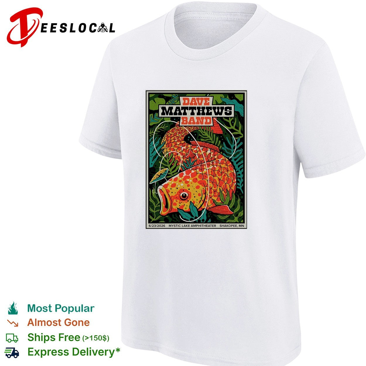 Dave Matthews Band Mystic Lake Amphitheater 2026 fish poster shirt