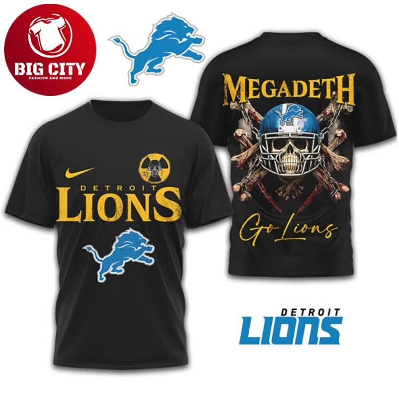Detroit Lions x Megadeth Heavy Metal Skull Graphic Two Sided Shirt