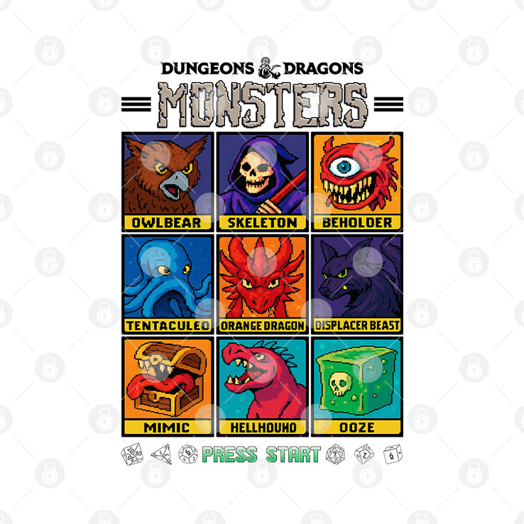 Dungeons & Dragons Wizards Of The Coast Monster Select Menu T Shirt