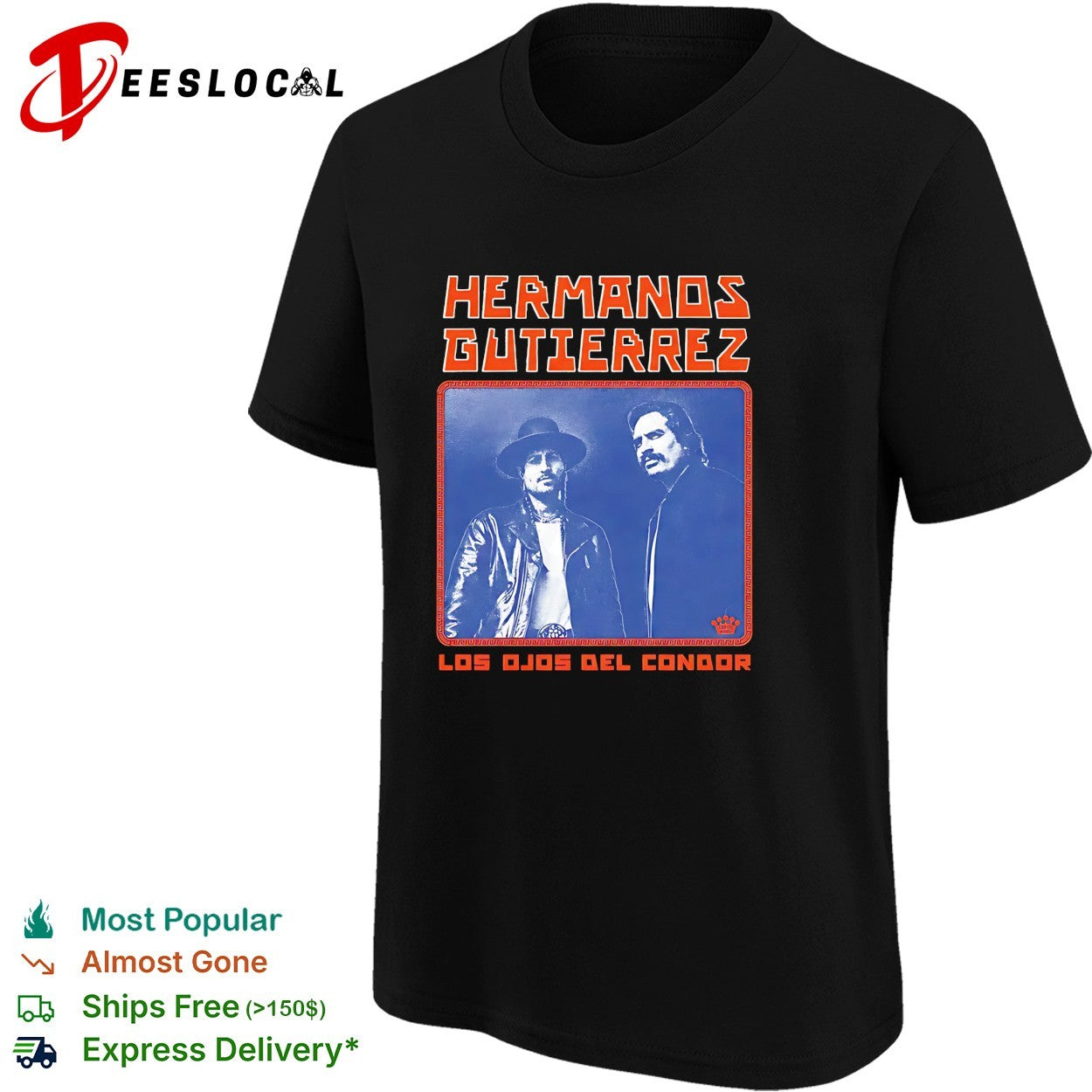 Duo musicians portrait Los Ojos Del Condor vintage navy blue shirt