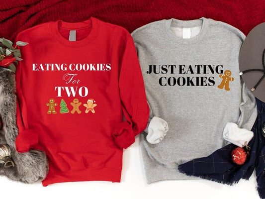 Eating Cookies For Two Sweatshirt, Just Eating Cookies Hoodie, Pregnancy Announcement Christmas Sweatshirt, Matching Christmas Couples, Gender Reveal Gift Sweatshirt For Christmas, Baby Shower Hoodie, Parents To Be Sweatshirt.