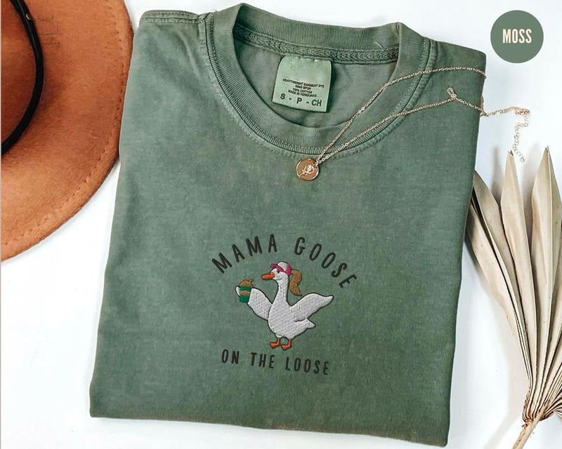 Embroidered Mama Silly Goose Shirt, Coffee Lover Mom Sweatshirt, Funny Goose Gift for Mom Shirt, New Pregnancy Announcement Tee, Funny Mom Shirt