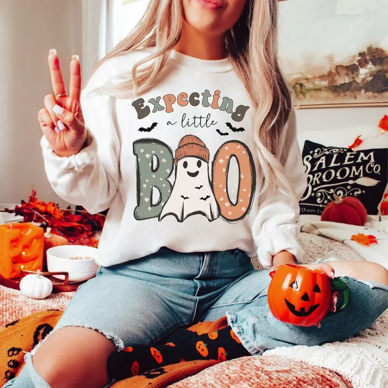 Expecting A Little Boo Sweatshirt, Growing a little pumpkin sweatshirt,Fall pregnancy announcement Sweatshirt,Halloween...